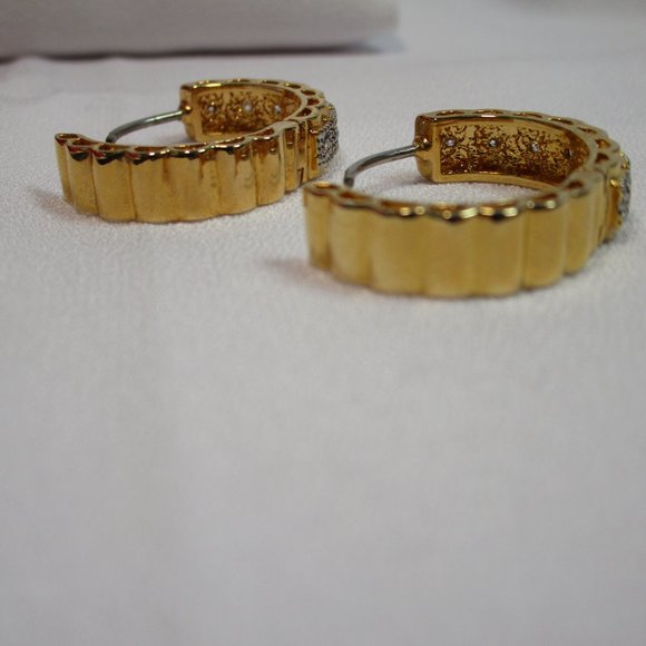 Rose Gold and Silver Tone/CZ Hinge Hoop Earrings - Picture 8 of 11